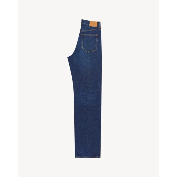 Blue Saint Laurent V-Waist Baggy Jeans, Sacramento Blue, view 3 | Denim