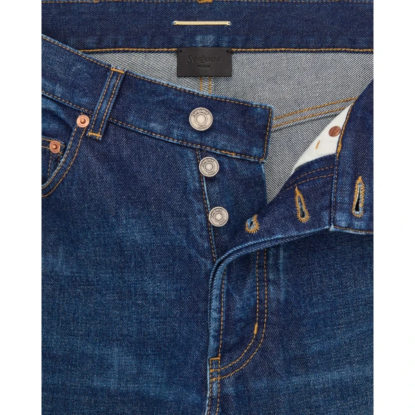 Blue Saint Laurent V-Waist Baggy Jeans, Sacramento Blue, view 4 | Denim