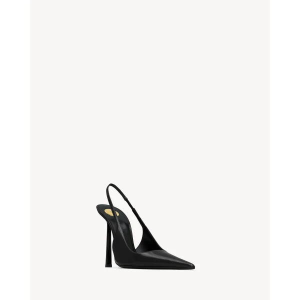 Black Saint Laurent Vendome Slingback Pumps in Glazed Leather, Black, view 3 | Heels
