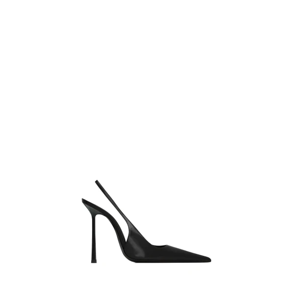 Black Saint Laurent Vendome Slingback Pumps in Glazed Leather, Black | Heels