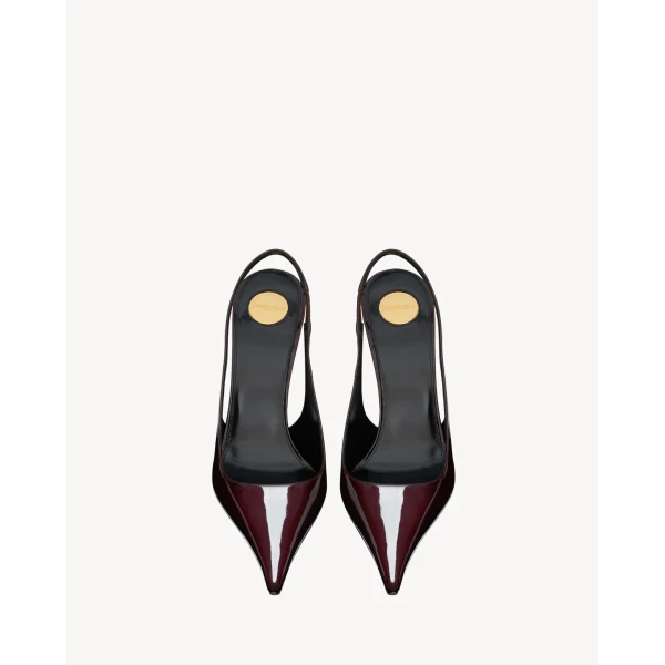 Brown Saint Laurent Vendome Slingback Pumps in Patent Leather, view 2 | Heels