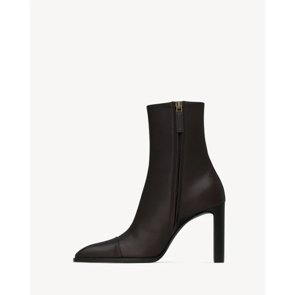 Brown Saint Laurent Venetia Booties in Smooth Leather, view 3 | Boots