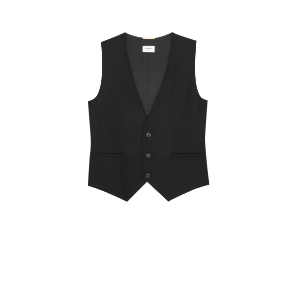Black Saint Laurent Vest in Cashmere | Wool Coat