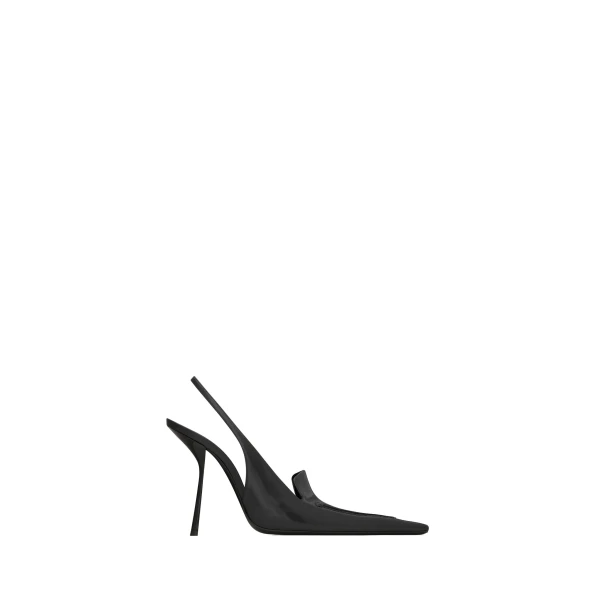 Voltaire Slingback Pumps in Glazed Leather, Black