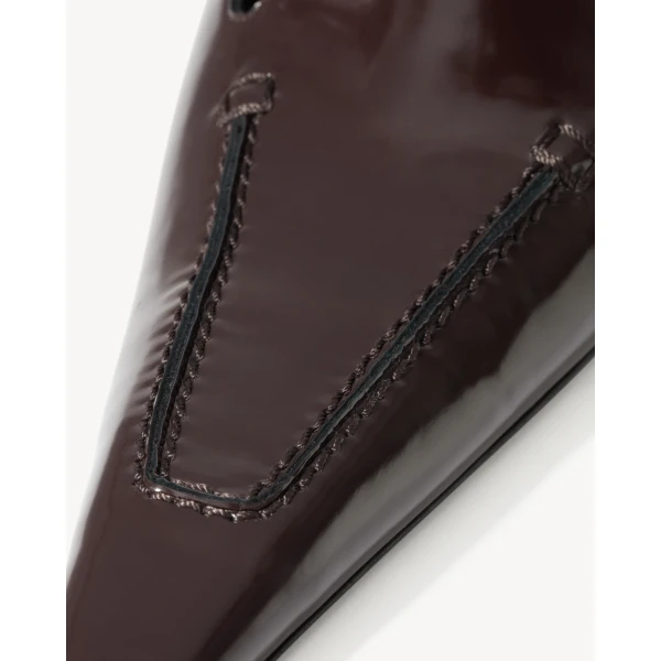 Brown Saint Laurent Voltaire Slingback Pumps in Glazed Leather, Marron Glace, view 5 | Heels