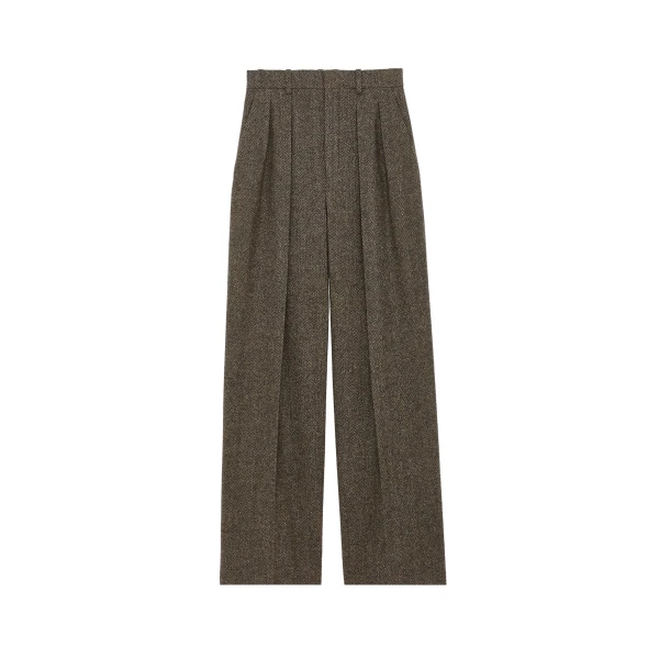 Beige Saint Laurent Wide-Leg Pants in Herringbone Wool | Wide leg pants