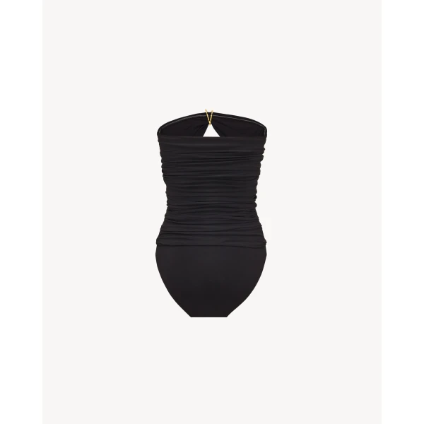 Black Saint Laurent YSL Strapless Swimsuit, view 2 | Swimsuits