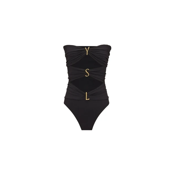 Black Saint Laurent YSL Strapless Swimsuit | Swimsuits