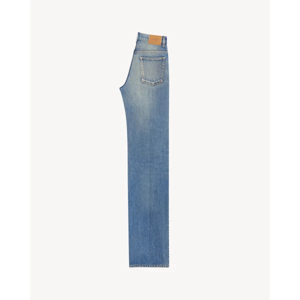 Blue Saint Laurent Yves Flared Jeans in Midi Blue Denim, view 3 | Denim