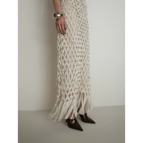 Sandra Mansour Bearing Dress in Off White, view 3