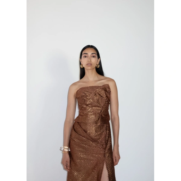 Sandra Mansour Cadence Dress in Bronze, view 3