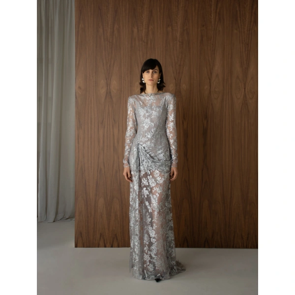 Sandra Mansour Centered Dress in Silver, view 3