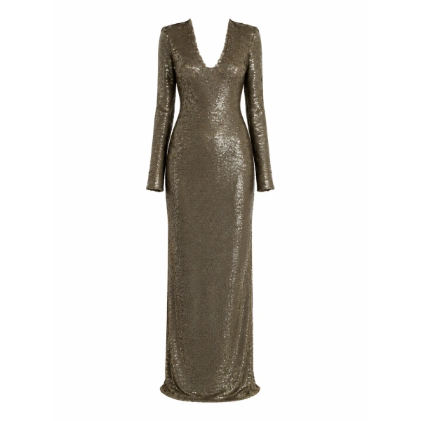 Sandra Mansour Decadence Dress in Olive Sequin