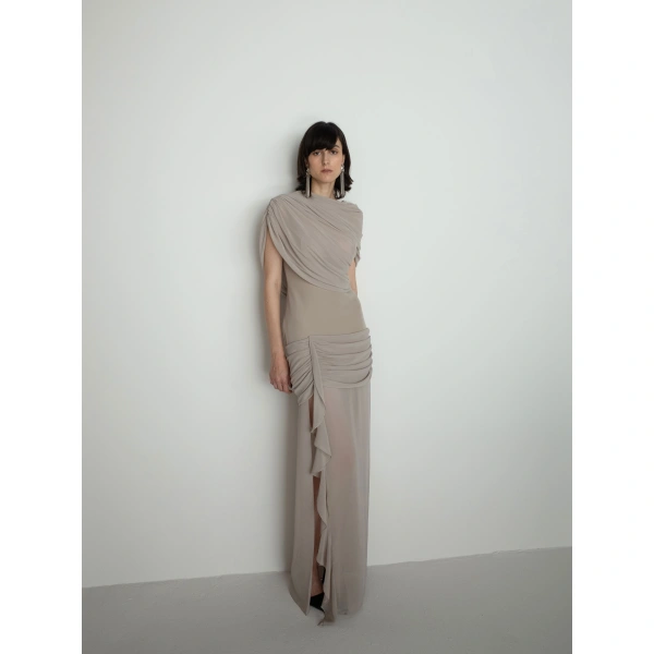 Sandra Mansour Drift Dress in Taupe, view 3