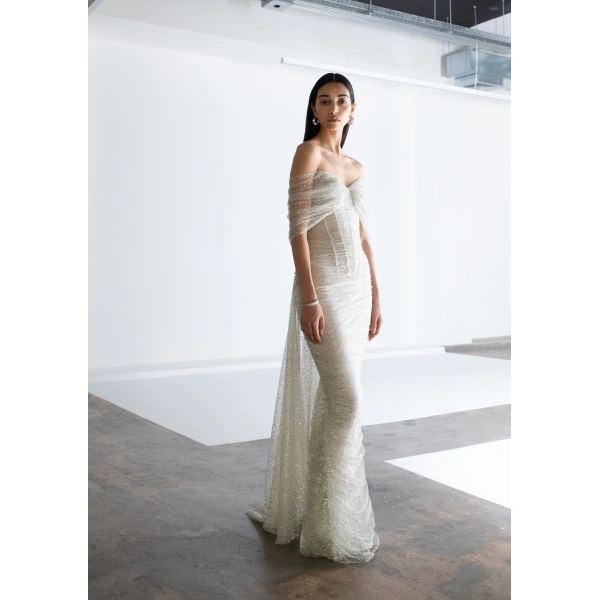 Sandra Mansour La Rose Dress in Off White, view 2