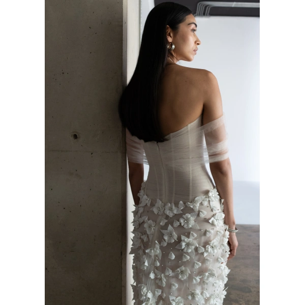 Sandra Mansour Lumière Rasante Dress in Off White, view 3