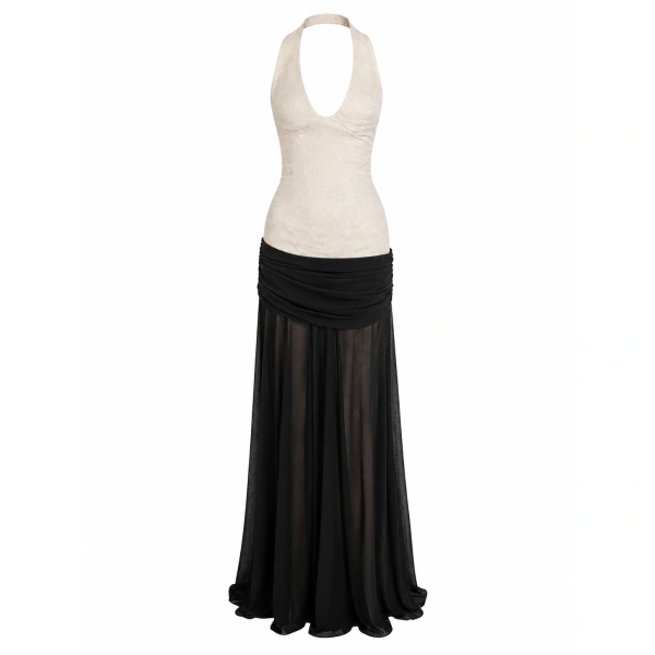 Resonance Halter Gown in Ivory and Black