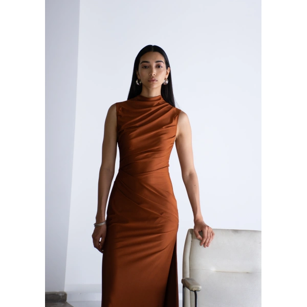 Sandra Mansour Sans Voix Dress in Rust, view 3