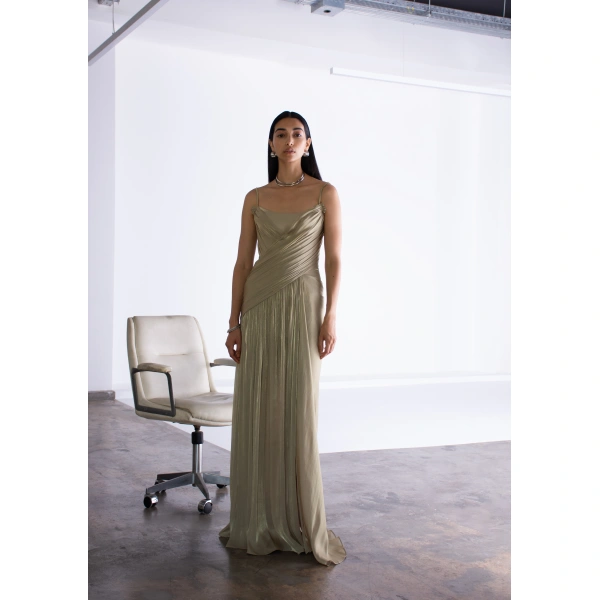 Sandra Mansour Sequence Dress in Sage, view 2