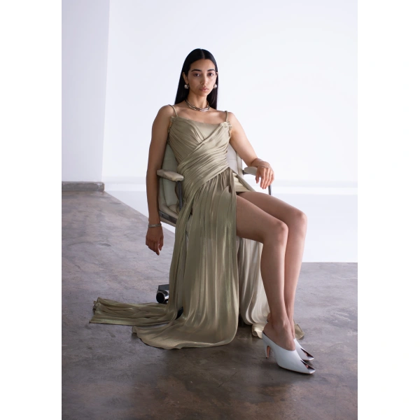 Sandra Mansour Sequence Dress in Sage, view 3