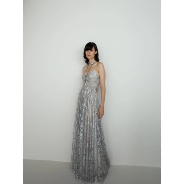 Sandra Mansour Silent Thread Dress in Silver, view 2