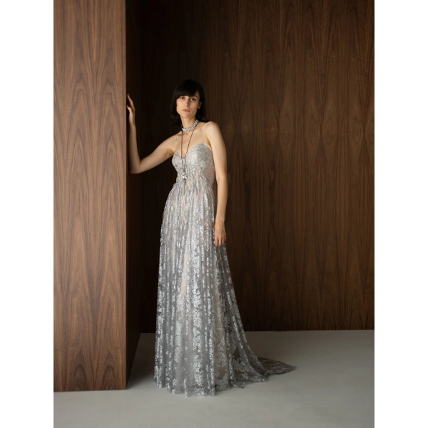 Sandra Mansour Silent Thread Dress in Silver, view 3