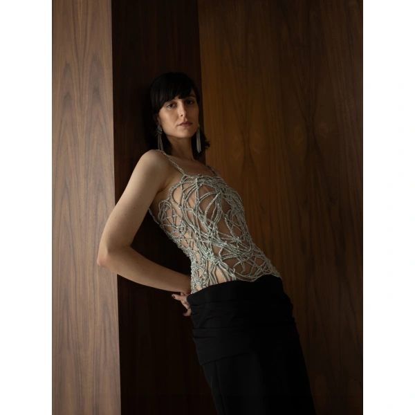 Sandra Mansour Skin of Light Dress in Nude and Black, view 2