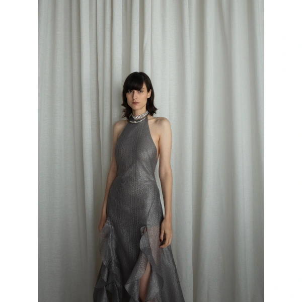 Sandra Mansour Whispers Dress in Dark Grey, view 2