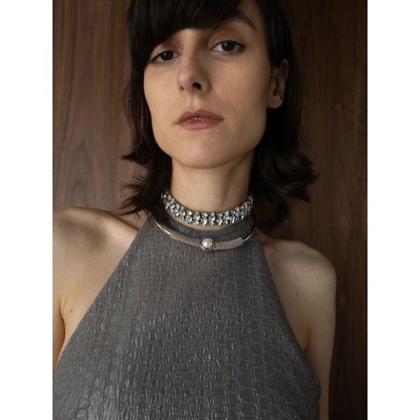 Sandra Mansour Whispers Dress in Dark Grey, view 3