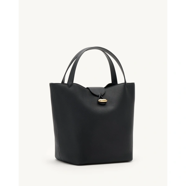 Savette Anello Tote in Black Milled Leather, view 2 | Totes & Top-Handle Bags | Coveti
