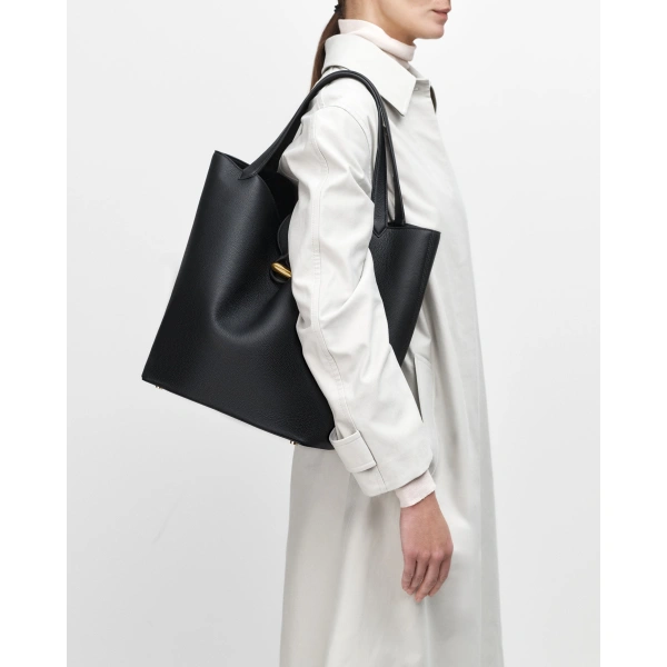 Savette Anello Tote in Black Milled Leather, view 4 | Totes & Top-Handle Bags | Coveti