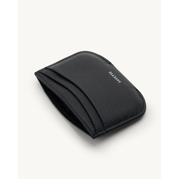 Savette Card Holder in Black Grained Leather, view 3 | Card Holders | Coveti