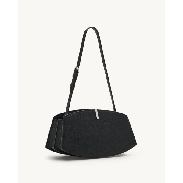 Savette Florence Shoulder Bag in Black Grained Leather, view 2 | Shoulder & Crossbody Bags | Coveti