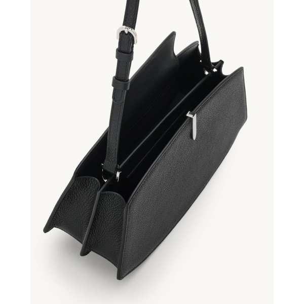 Savette Florence Shoulder Bag in Black Grained Leather, view 3 | Shoulder & Crossbody Bags | Coveti