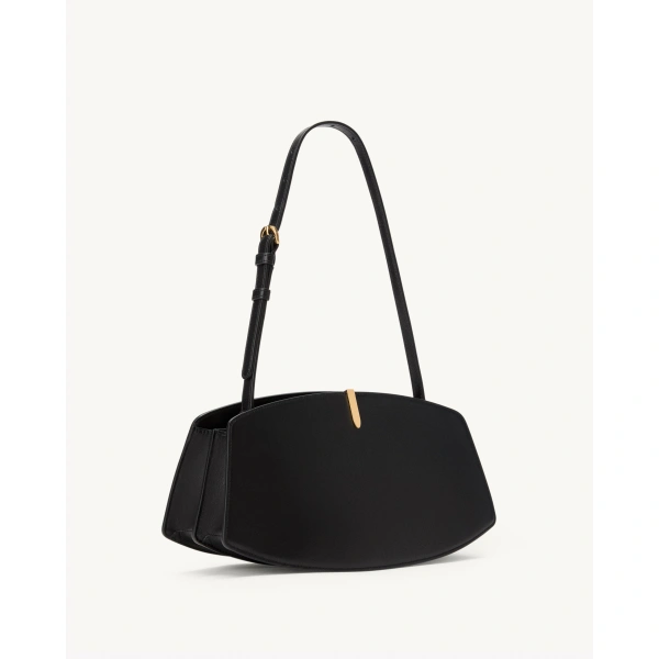 Savette Florence Shoulder Bag in Black Smooth Leather, view 2 | Shoulder & Crossbody Bags | Coveti