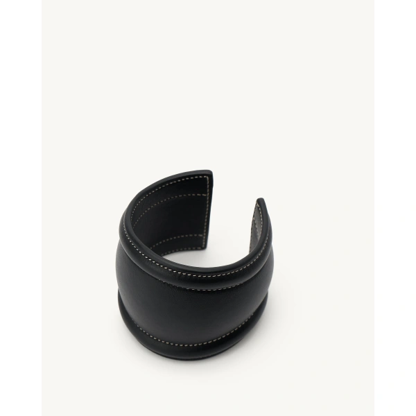 Savette Large Cuff in Black Smooth Leather, view 2 | Cuffs | Coveti