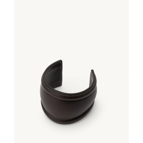 Savette Large Cuff in Coffee Smooth Leather, view 2 | Cuffs | Coveti