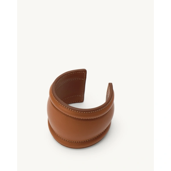 Savette Large Cuff in Saddle Smooth Leather, view 2 | Cuffs | Coveti