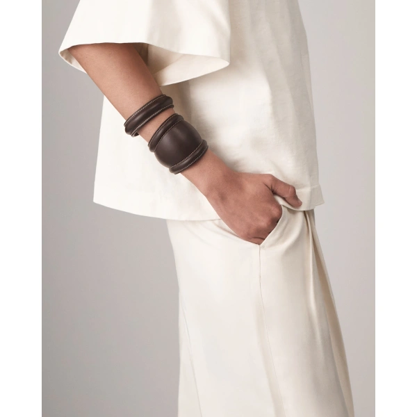 Savette Large Cuff in Saddle Smooth Leather, view 3 | Cuffs | Coveti