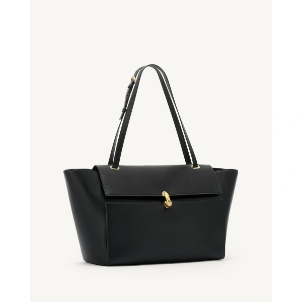 Savette Large Symmetry Trapeze Shoulder Bag in Black Smooth Leather, view 2 | Shoulder & Crossbody Bags | Coveti