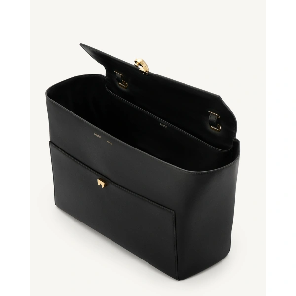 Savette Large Symmetry Trapeze Shoulder Bag in Black Smooth Leather, view 3 | Shoulder & Crossbody Bags | Coveti
