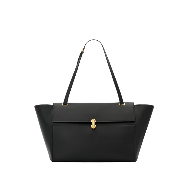 Savette Large Symmetry Trapeze Shoulder Bag in Black Smooth Leather | Shoulder & Crossbody Bags | Coveti