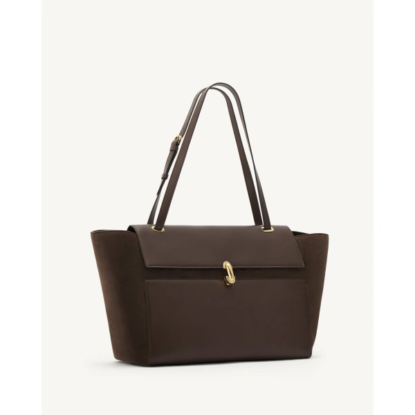 Savette Large Symmetry Trapeze Shoulder Bag in Coffee Mixed Leather, view 2 | Shoulder & Crossbody Bags | Coveti