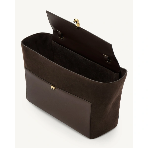 Savette Large Symmetry Trapeze Shoulder Bag in Coffee Mixed Leather, view 3 | Shoulder & Crossbody Bags | Coveti
