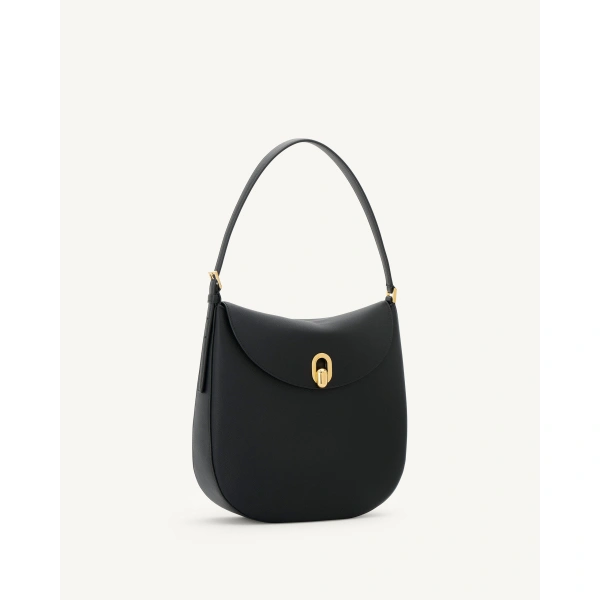 Savette Large Tondo Hobo in Black Milled Leather, view 2 | Hobo Bags | Coveti