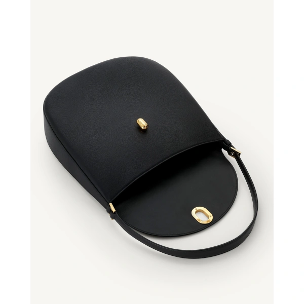 Savette Large Tondo Hobo in Black Milled Leather, view 3 | Hobo Bags | Coveti