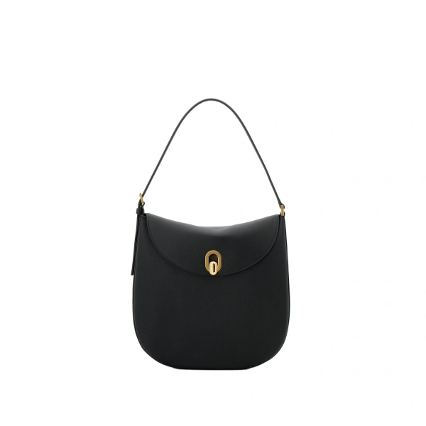 Large Tondo Hobo in Black Milled Leather