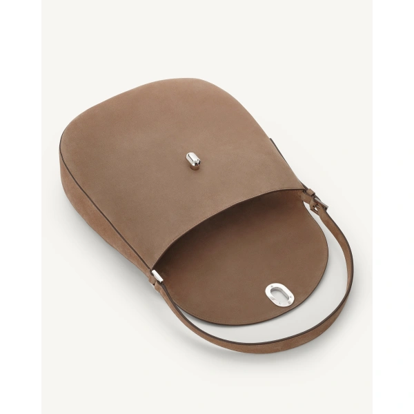 Savette Large Tondo Hobo in Taupe Suede, view 3 | Hobo Bags | Coveti