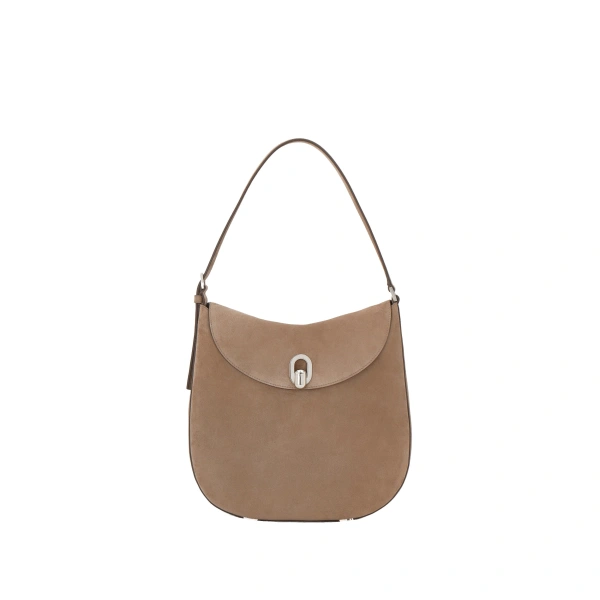 Large Tondo Hobo in Taupe Suede