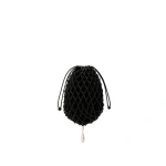 Savette Macrame Pouch in Black Suede and Leather | Clutch Bags | Coveti